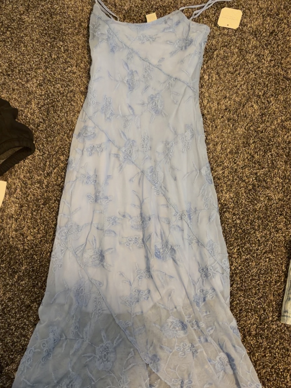 Altar'd State Pale Blue Floral Lace Maxi Slip Dress